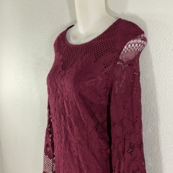 Lulu’s Can't Forget You Burgundy Lace Bell Sleeve Shift Dress - Picture 11 of 14